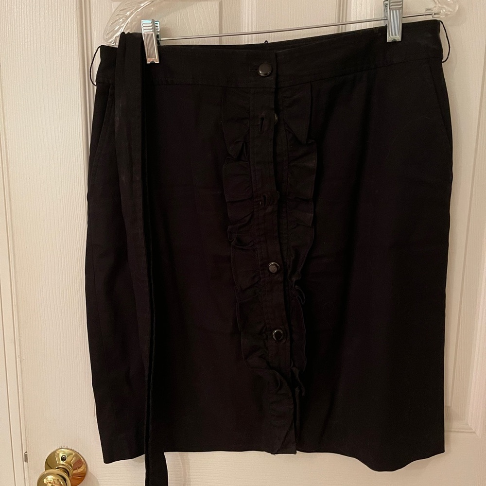 Talbots Black Stretch Cotton Pencil Skirt with Ruffle Detail